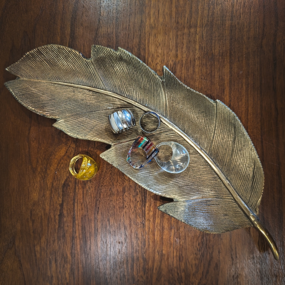 Lovely Brass Feather Shaped Trinket Tray Home Decor